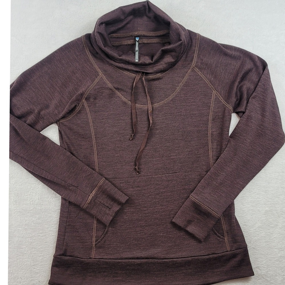 Kuhl Womens Cowl Neck Pullover Top Thumbhole Cuffs Heathered Plum Purple Medium
